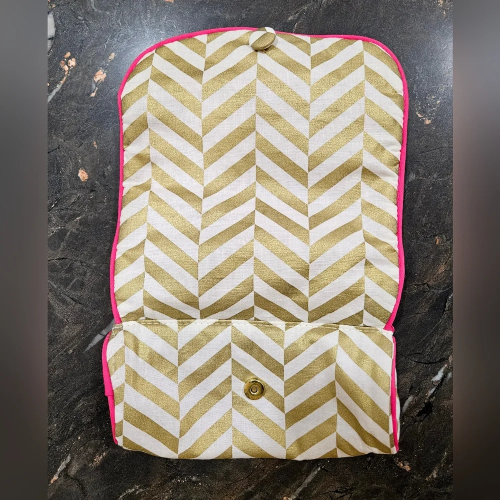 JEWELRY ROLL travel case organizer holder VGUC gold pink Shine Bright